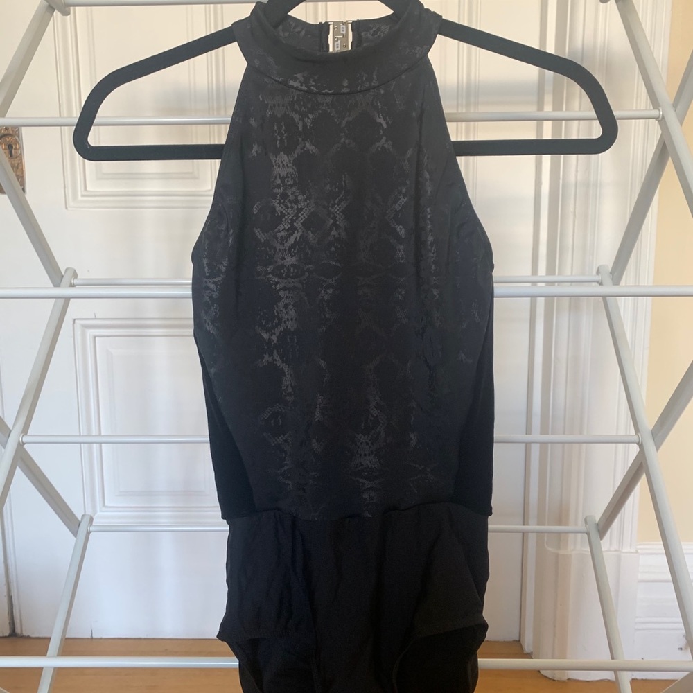 Unworn snakeskin & velvet high neck leotard, M